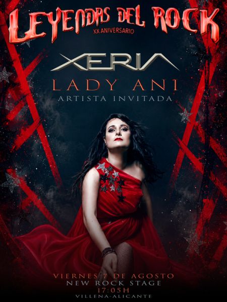 Cartel oficial de la colaboración entre Xeria y Lady Ani, vocalista de Last Days of Eden, para el concierto de Leyendas del Rock 2026.
